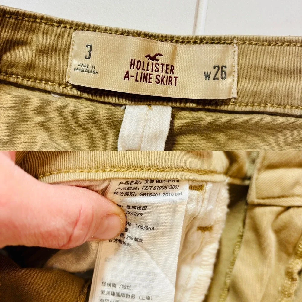Vintage Y2K Hollister Khaki Stretch Mini Skirt Academia Neutral Size 3